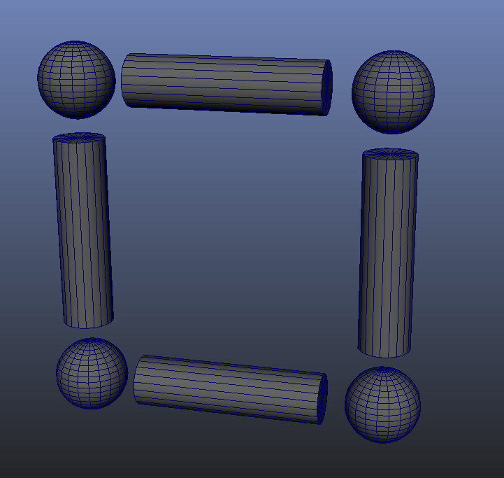 4 separate spheres and 4 separate cylinders