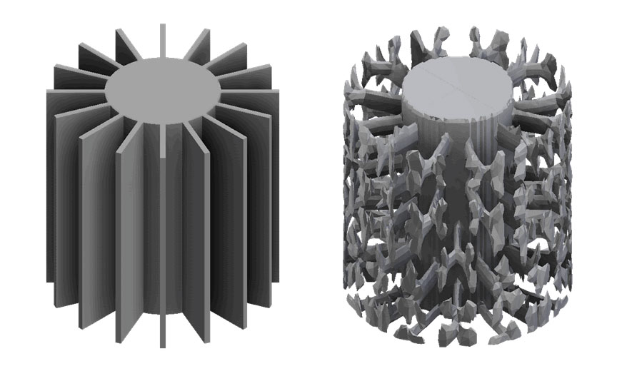 Example of topology optimization on a heatsink