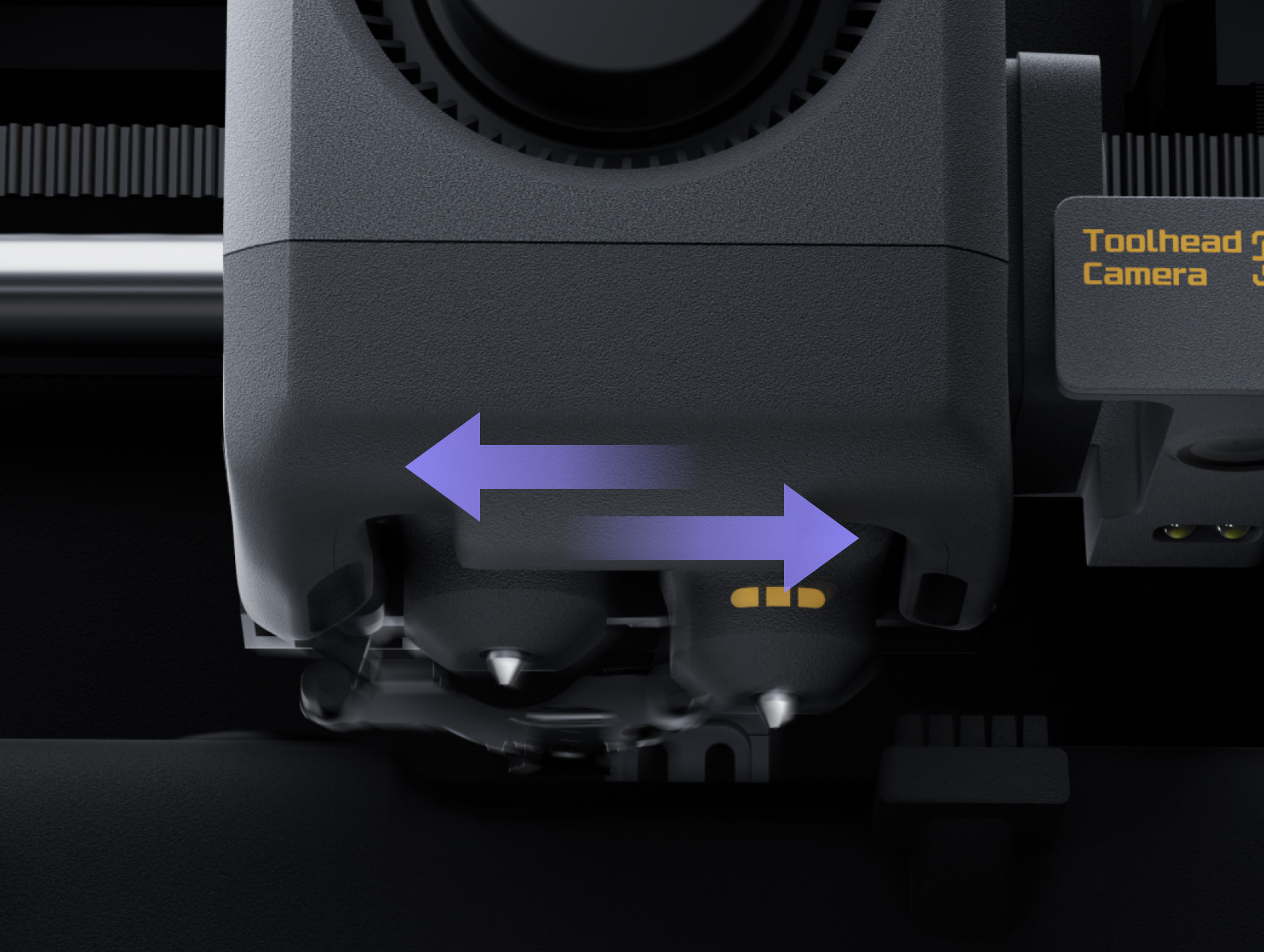 Bambu Lab X2D rear auxiliary extruder and Bowden tube route to the right hotend