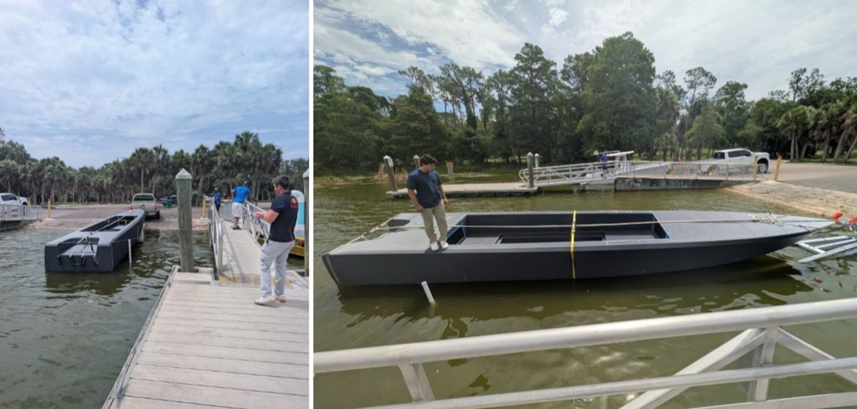 3d printed drone boat in the water