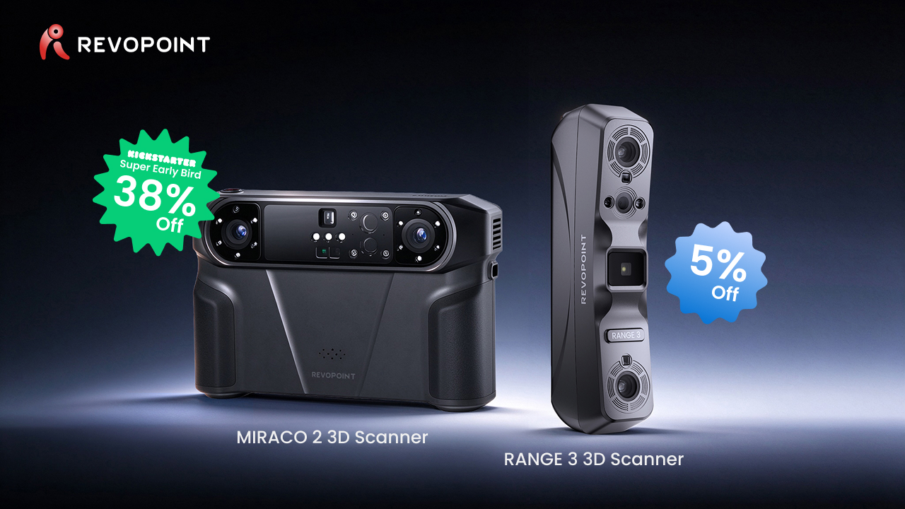 Revopoint MIRACO 2 all-in-one laser 3D scanner and the RANGE 3 Series wide-field scanners