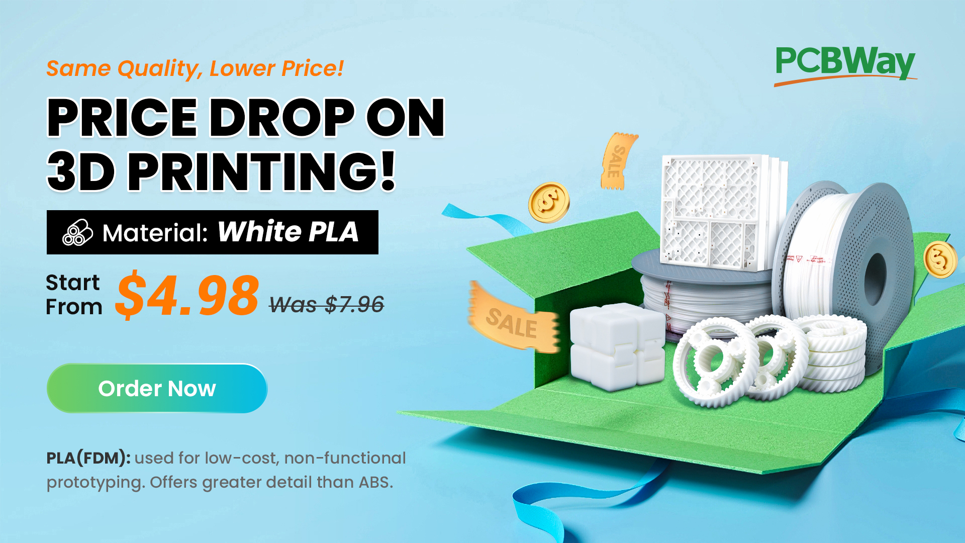 PCBWAY lowers PLA price for FDM filament