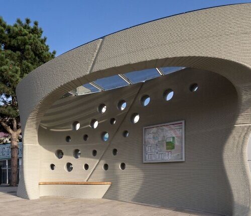 3D Printed Concrete Bus Stop Creates Sculptural Shelter in Slovakia