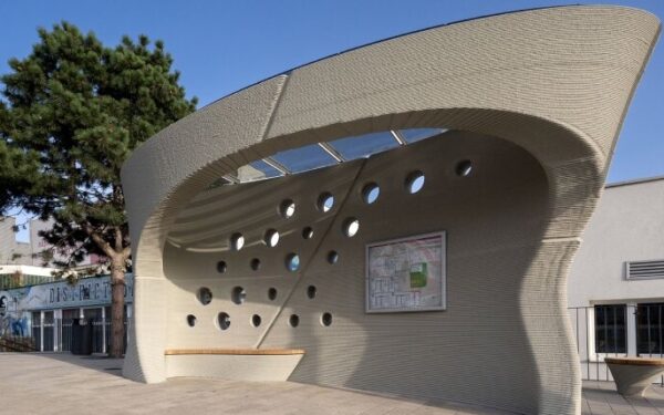 3D Printed Concrete Bus Stop Creates Sculptural Shelter in Slovakia