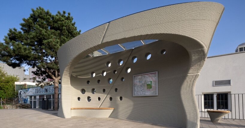 3D Printed Concrete Bus Stop Creates Sculptural Shelter in Slovakia