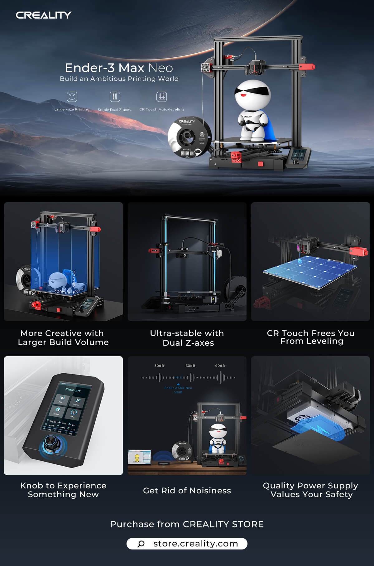 Creality Ender 3 V2 Neo 3D Printer with Auto Leveling, Full Metal Extruder,  PC Spring Steel Platform 220×220×250mm, 3D Printer for Beginners :  : Industrial & Scientific