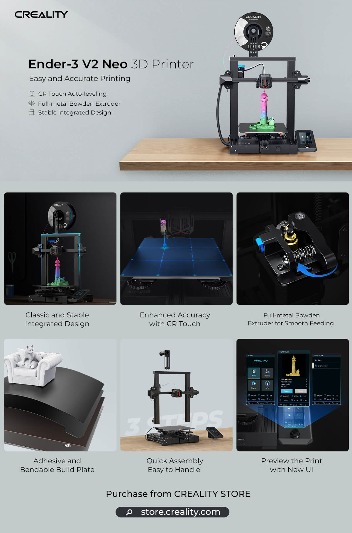 Used Creality Ender-3 Neo Ender-3 V2 Neo Kit Upgraded 3D Printer  Auto-levelling