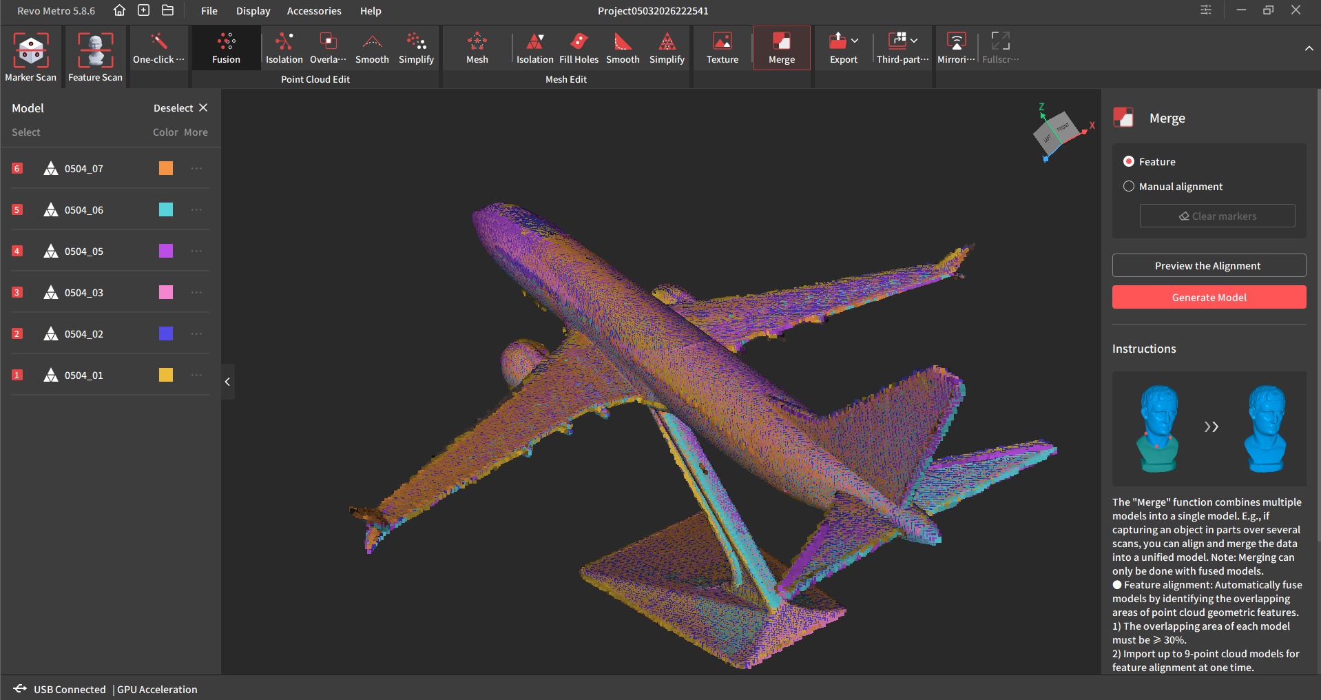 Merging of multiple scans.