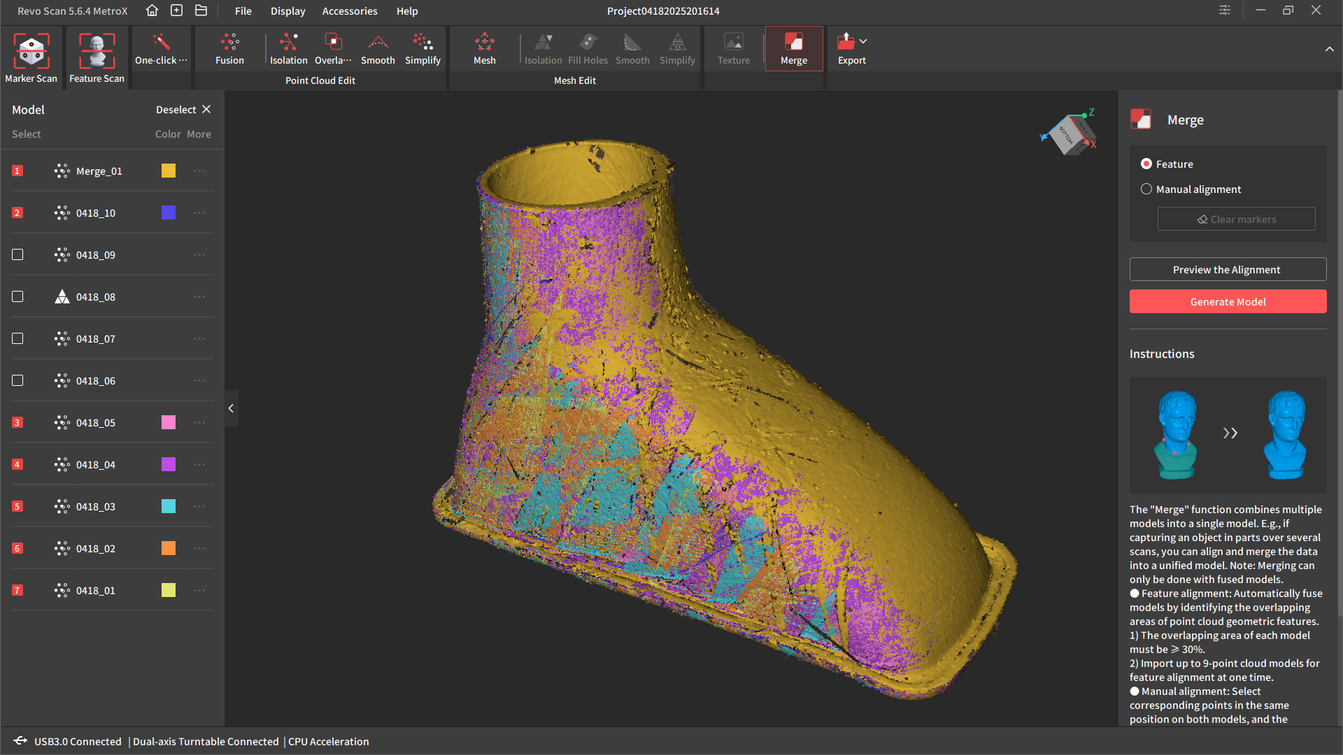 Merged scans of a duct.