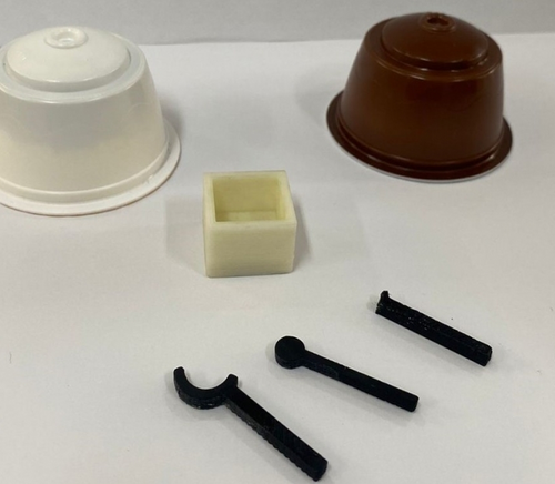 Coffee pods, and their recycled, 3D printed derivatives.