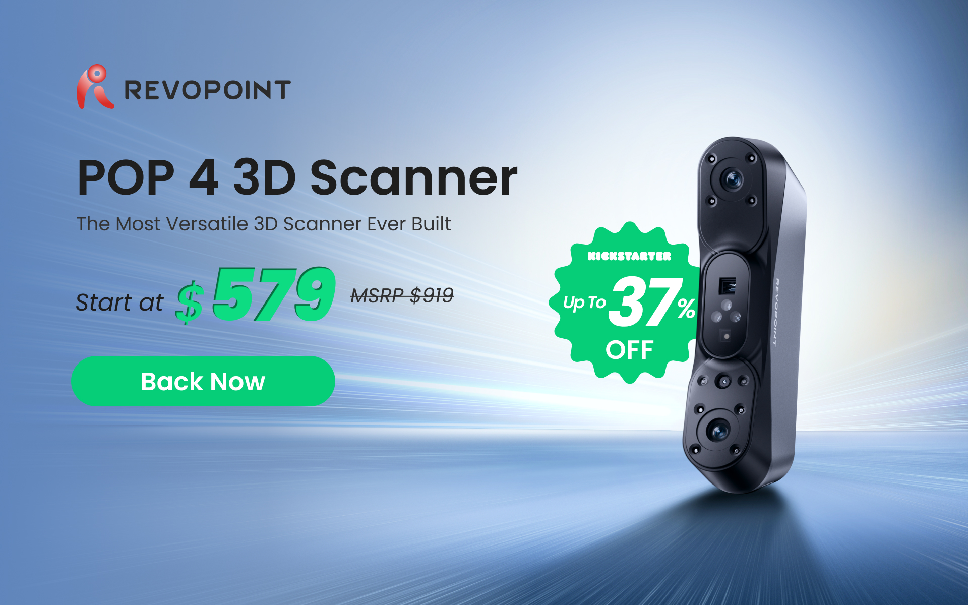 Revopoint POP 4 handheld 3D scanner with battery grip