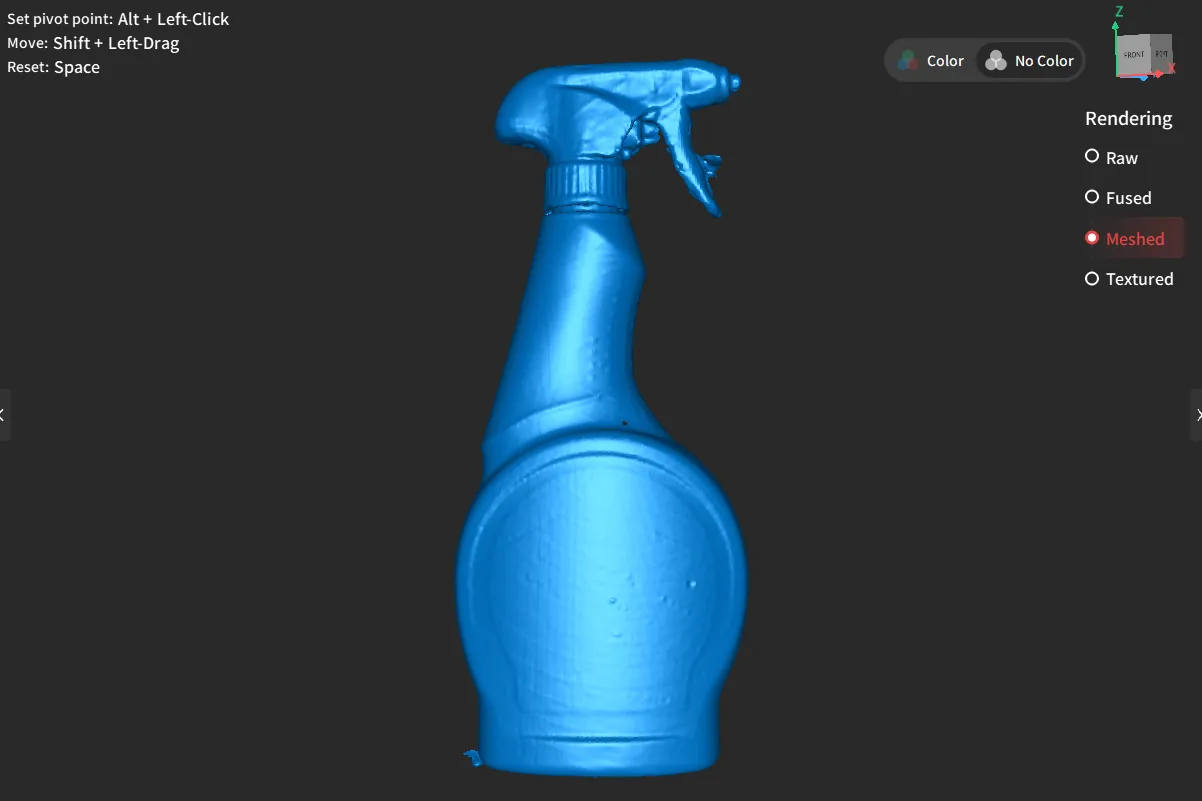 Meshed parallel-line scan of a spray bottle