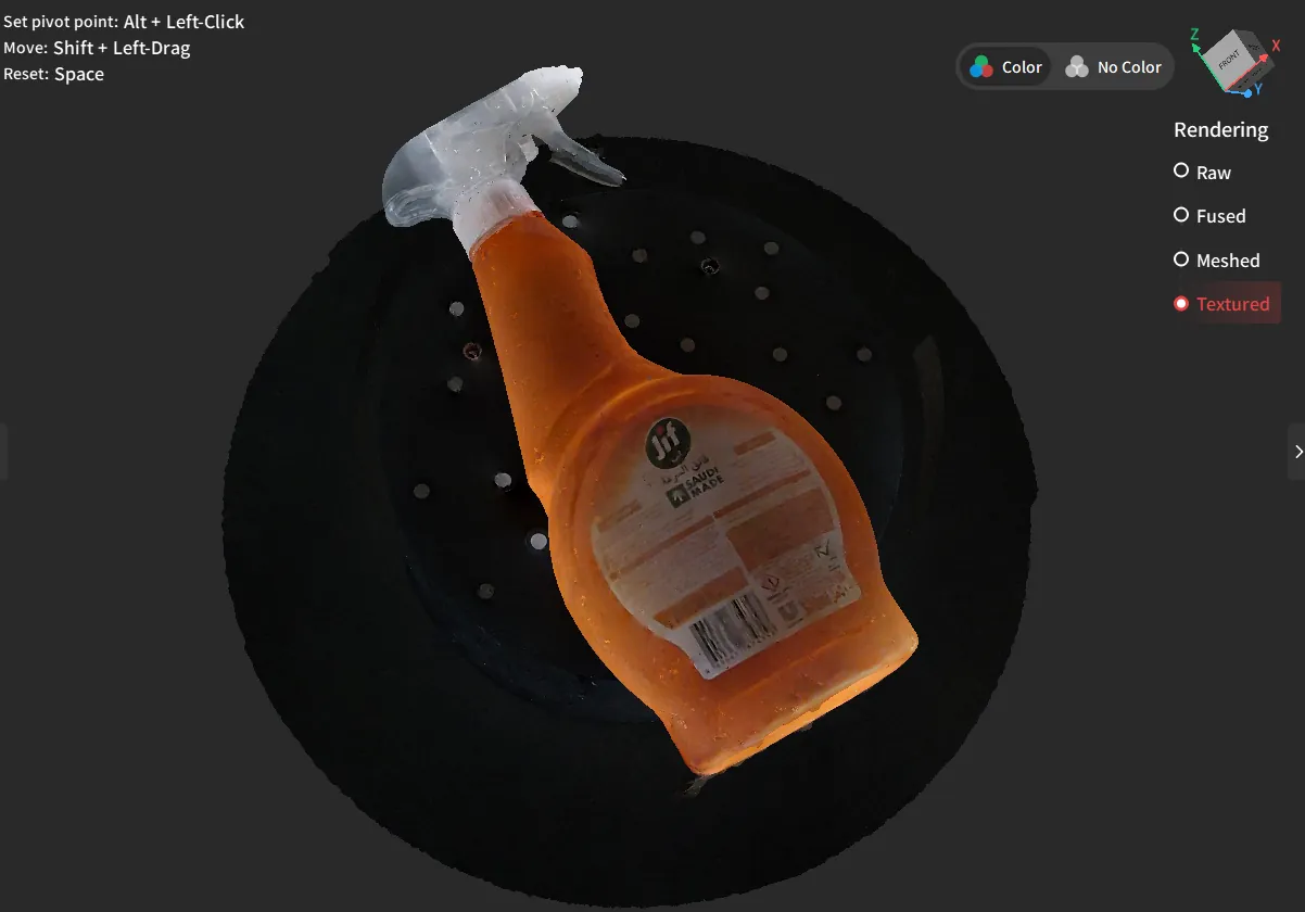 Textured color scan of the spray bottle on the turntable