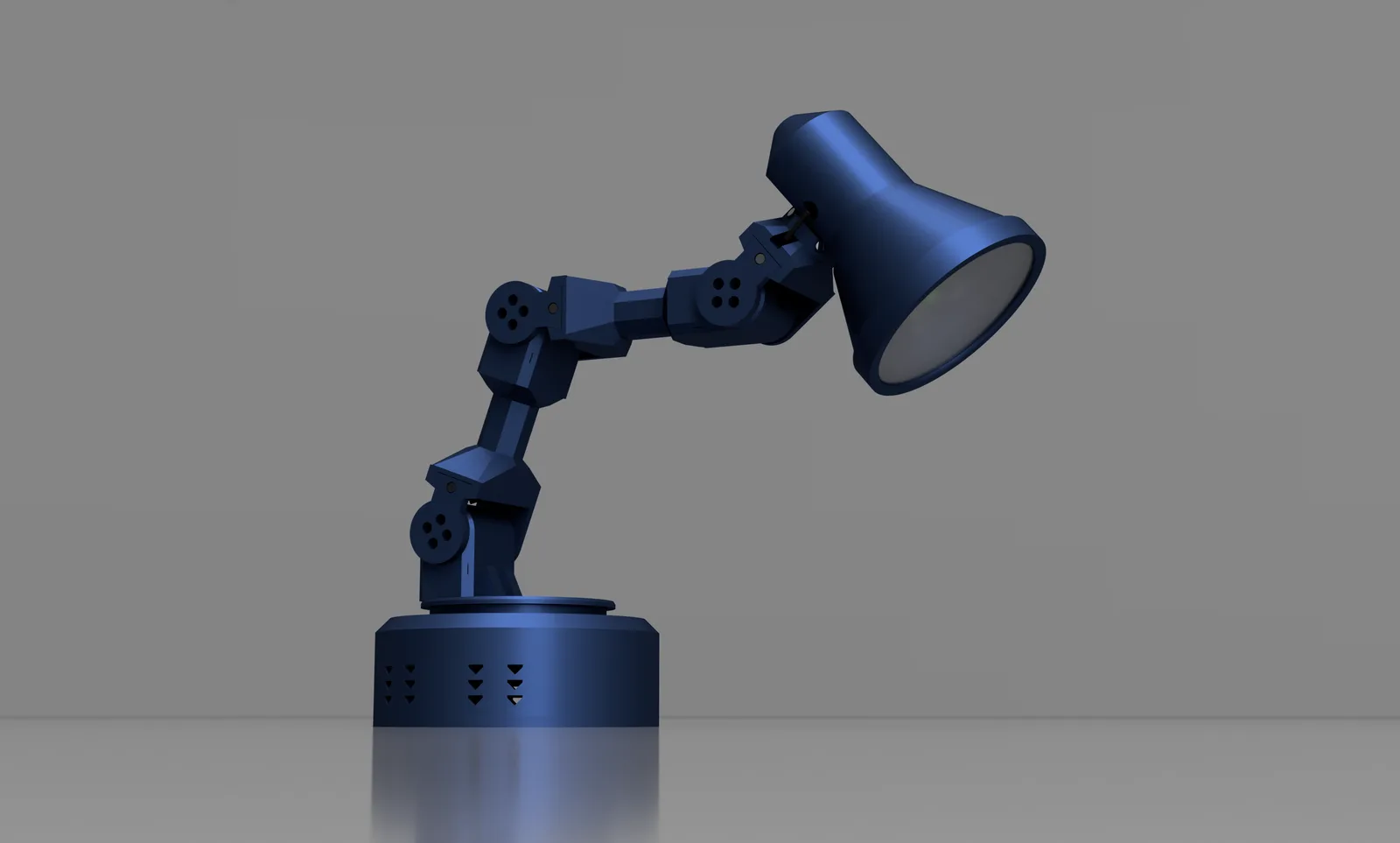 Side render of the NormaCore Lamp showing the articulated arm and shade