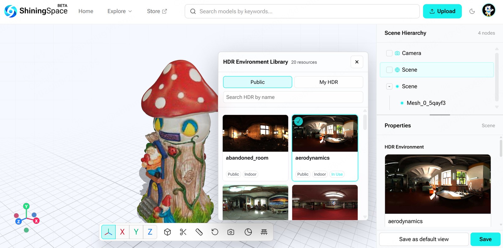 ShiningSpace 3D Setting Editor with the HDR environment library open